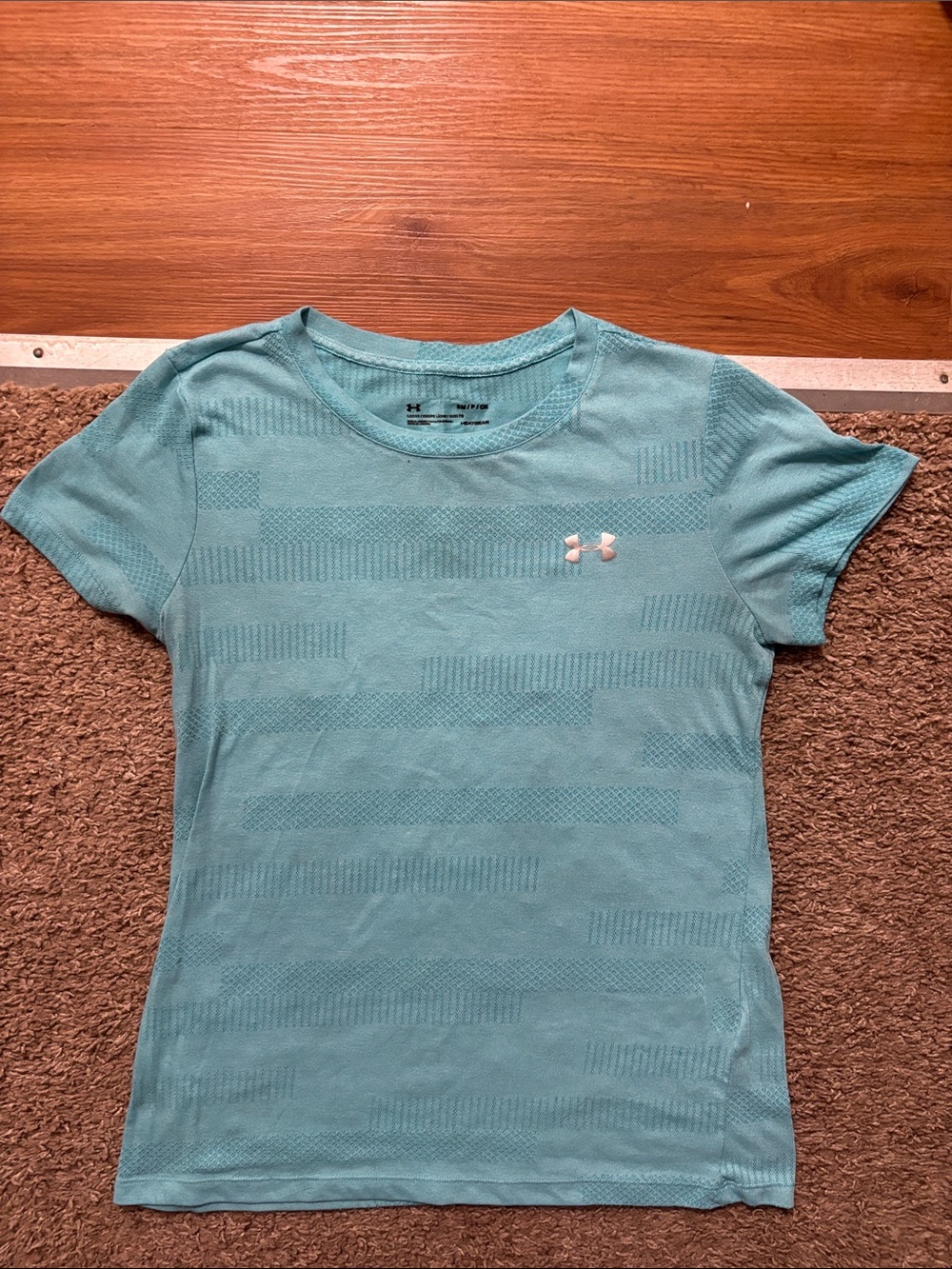 Under Armour Women's Sm Teal Short-Sleeve Performance Tee Textured Stripes